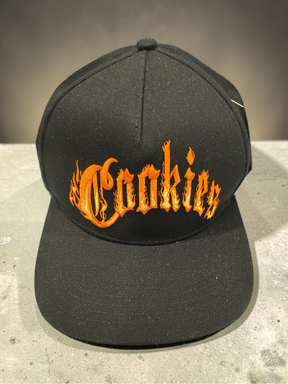 Cookies Black Snapback Hat with Orange Flame Logo